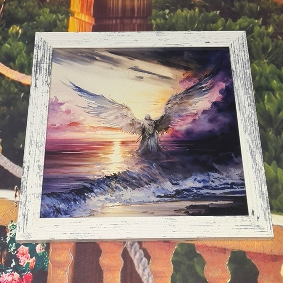 8x8 Angel Walking Over the Ocean Watercolor Art Oil Painting‎ Framed Print - Picture 6 of 11